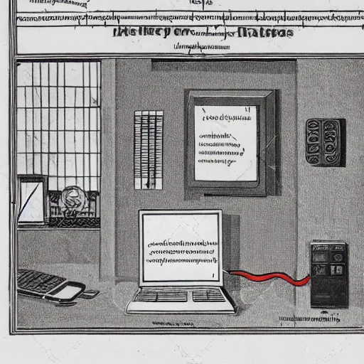 Prompt: advertisement for a laptop computer featuring diagrams and descriptions, medieval illustration, highly detailed historical page