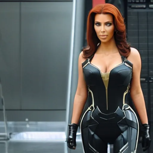 Prompt: A still of Kim Kardashian as Black Widow in Iron Man 2 (2010)