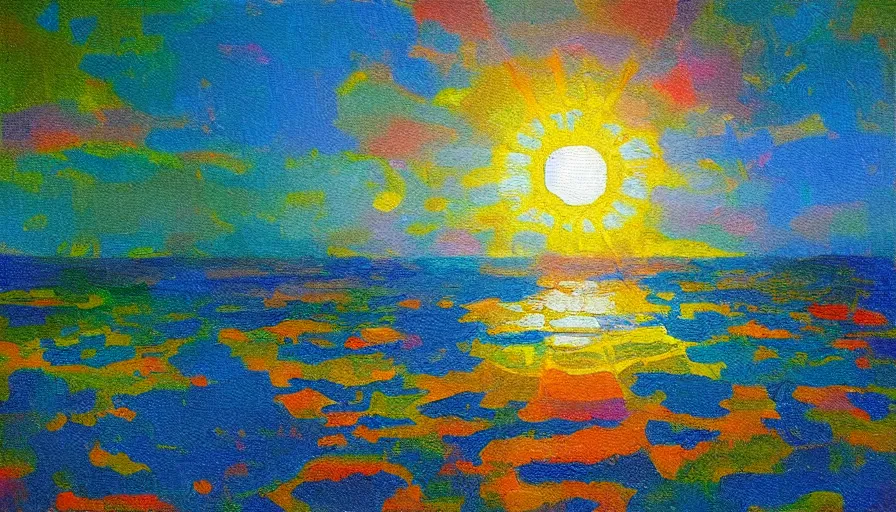 Image similar to the sun, blocked by a hexagon, impressionist oil painting