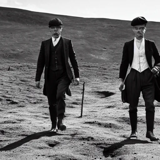 Prompt: the peaky blinders walking on the moon