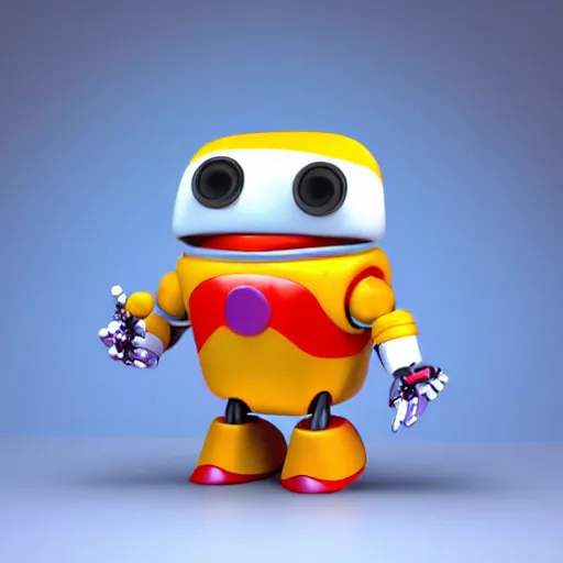 Image similar to single crazy melting plastic toy Pop Figure Robot, C4d, by pixar, by dreamworks, in a Studio hollow, by jeff koons