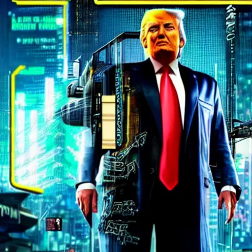 Image similar to Donald Trump in Cyberpunk 2077