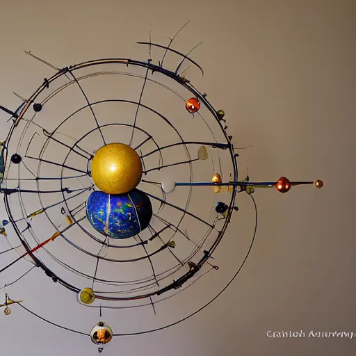 Image similar to a kinetic sculpture of this solar system, sun, orrery, canon 5 d 5 0 mm lens, papier - mache, studio, circa 2 0 8 8