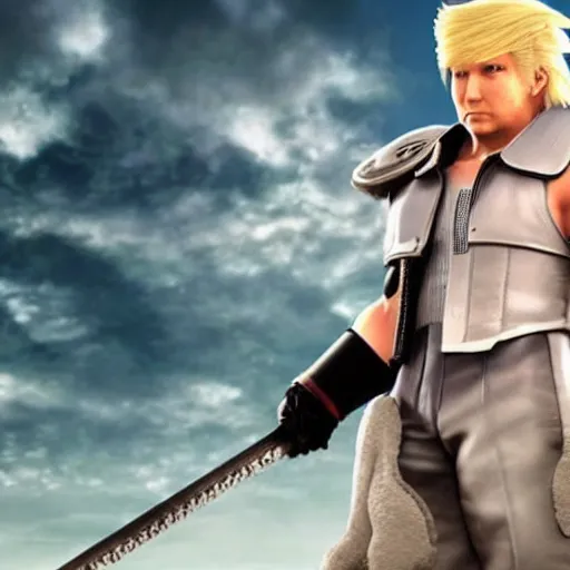 Prompt: donald trump starring as Cloud in Final Fantasy 7 remake,