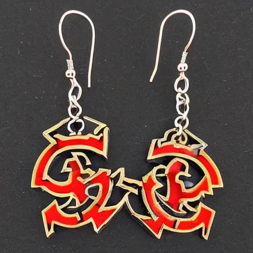 Image similar to segmented 2d earrings, horde symbols, from world of warcraft