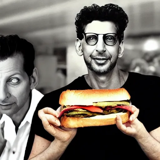 Prompt: a fat sandwich eating Jeff Goldblum