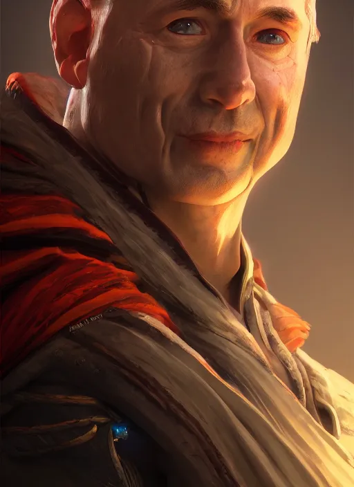 Prompt: A fantasy comic book style portrait painting of a male Inquisitor elder, unreal 5, DAZ, hyperrealistic, octane render, RPG portrait, dynamic lighting