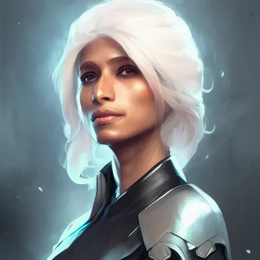 Image similar to darth alphinaud leveilleur, freida pinto, art by artgerm and greg rutkowski and magali villeneuve, portrait, highly detailed, headshot, intricate, elegant, digital painting, trending on artstation, concept art, sharp focus, illustration