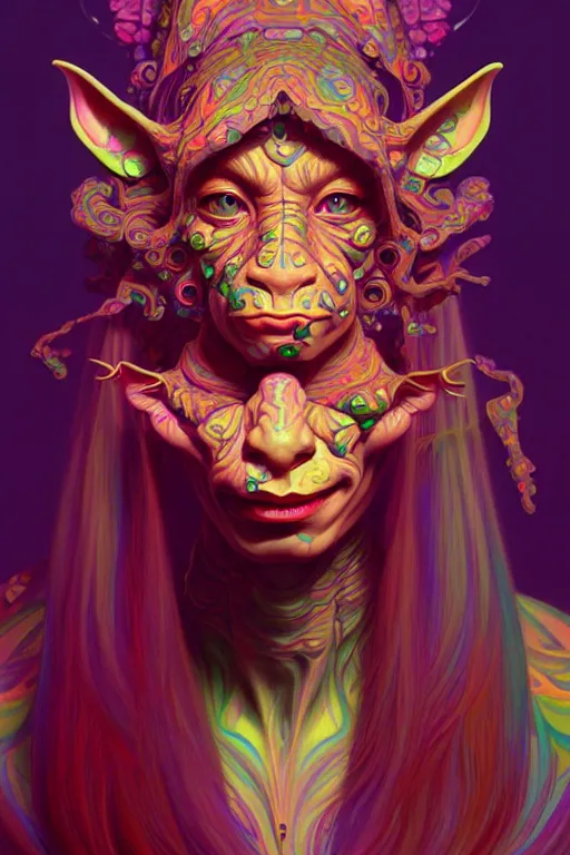 Image similar to beautiful psychedelic goblin, highly detailed, digital painting, artstation, sharp focus, illustration, art by tan zi and ayanamikodon and alphonse mucha and wlop