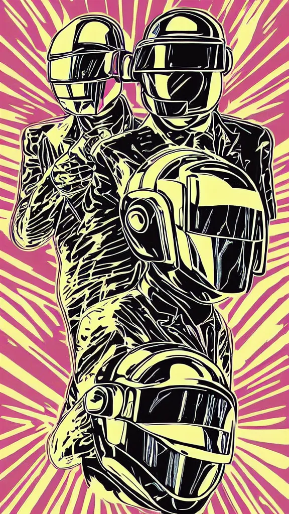 Prompt: Daft Punk concert poster by mcbess, full colour print, Techno concert advert, DAFT PUNK CONCERT 24 Aout 2022