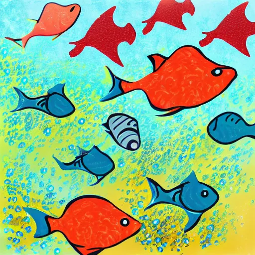 Image similar to swarm of fish, coral reef, scratch painting