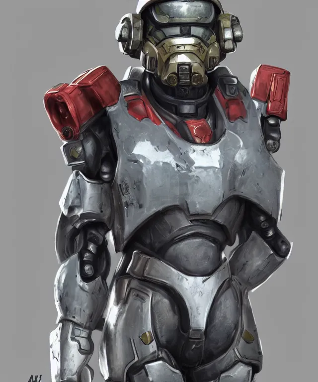 Image similar to a character portrait of a soldier from fallout wearing combination halo armor and bubblegum crisis powersuit trending on artstation deviantart pinterest hyper detailed photorealistic hd 8 k post - processing high resolution