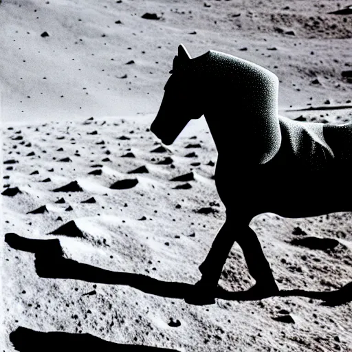 Prompt: A horse walking on the moon, photo