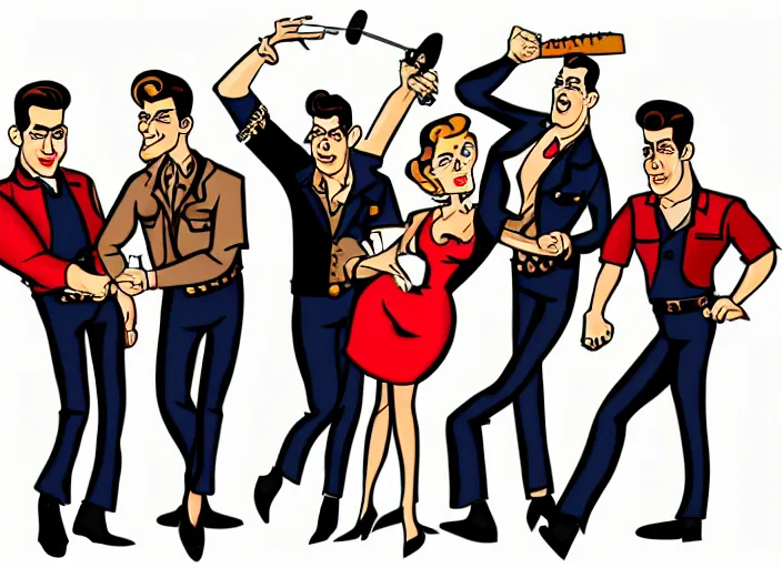 Prompt: rockabilly band in the style of archer cartoon, 1950s