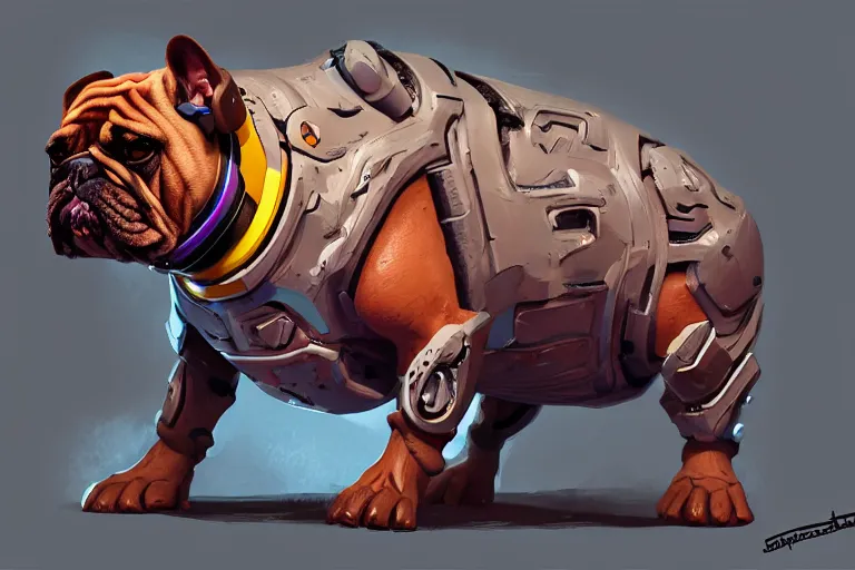 Image similar to cyborg bulldog cartoon concept art, elegant, colorful, highly detailed, digital painting, artstation, concept art, illustration