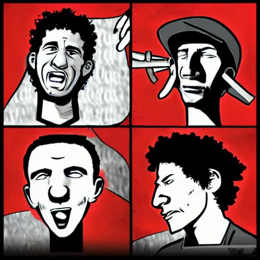 Image similar to rage against the machine band memebers, cartoon style, artstation