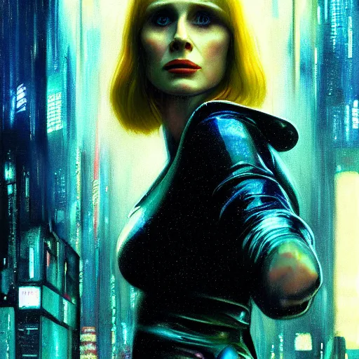 Image similar to an portrait of bryce dallas howard as a replicant from blade runner, detailed, centered, digital painting, artstation, concept art, donato giancola, joseph christian leyendecker, wlop, boris vallejo, breathtaking, 8 k resolution, extremely detailed, beautiful, establishing shot, artistic, hyperrealistic, beautiful face, octane render