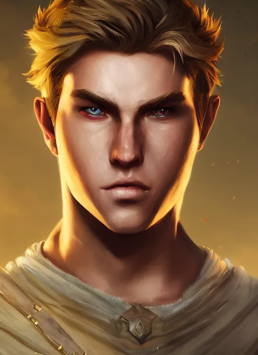 Image similar to An epic fantasy comic book style portrait painting of a young blonde boy thief in the style of the wheel of time, unreal 5, DAZ, hyperrealistic, octane render, cosplay, RPG portrait, dynamic lighting
