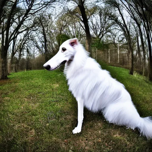 Image similar to fisheye lens photo of a borzoi