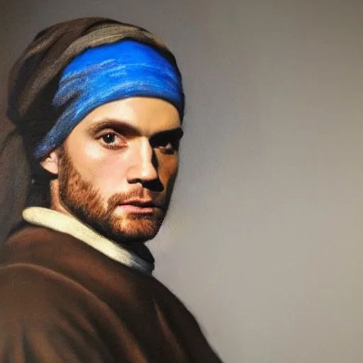 Image similar to painting of Henry Cavill, posed in the style of johannes vermeer girl with a pearl earring painting, hyperrealistic, moody lighting