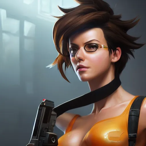 Tracer from Overwatch , highly detailed, digital, Stable Diffusion, tracer  overwatch fanart 