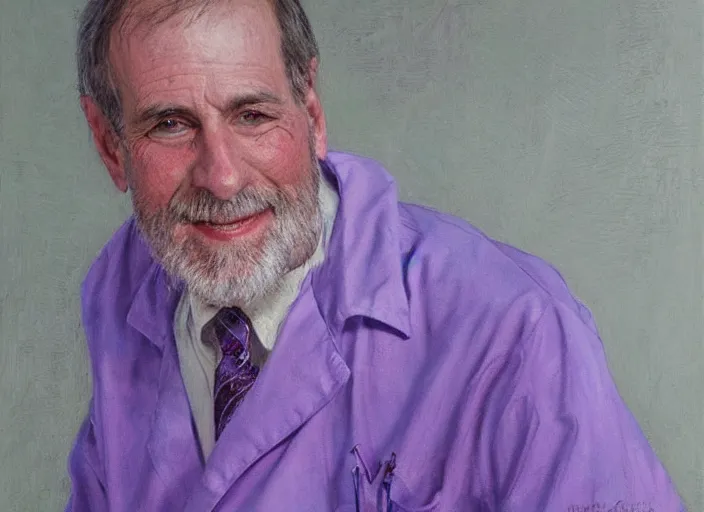 Prompt: a highly detailed purple portrait of a dentist, james gurney, james jean