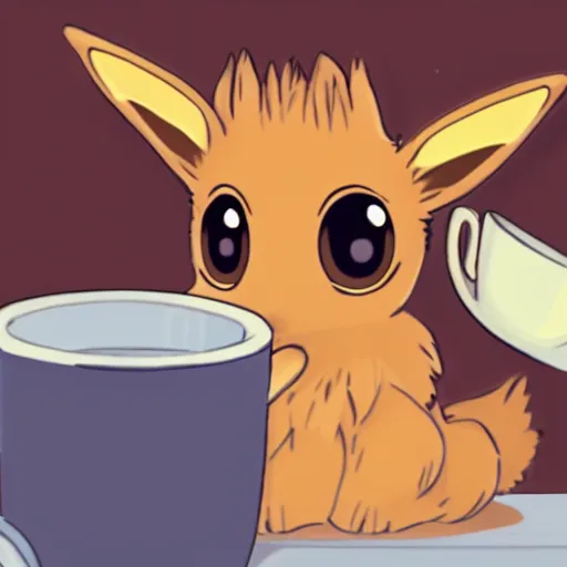 Image similar to eevee drinking coffee