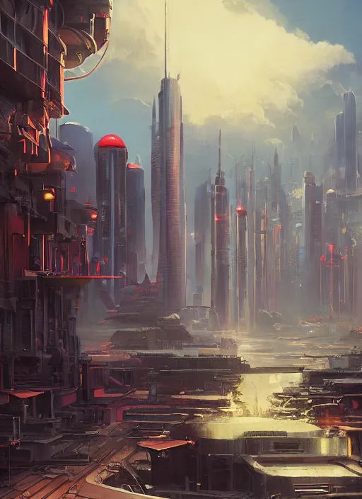 Image similar to futuristic city on the edge of steel kitchen sink red propaganda flags by ross tran, thierry doizon, craig mullins, ilya kuvshinov, artgerm, edward hopper, dan mumford, wlop, rutkovsky, carl spitzweg, moebius, unreal engine 5, lumen, nanite