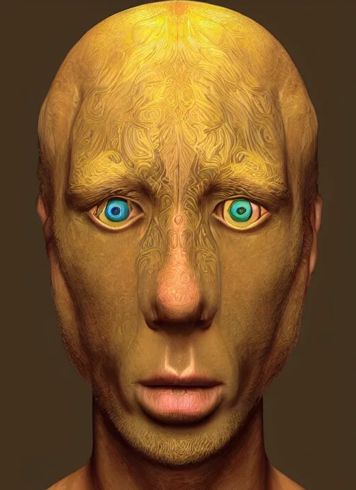 Image similar to portrait of a psychonaut, full colour, the golden ratio, sacred geometry of as decoration, full colour, 3 d shaded, sam wolfe, zbrush central,