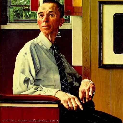 Image similar to a portrait painting of a business man. Painted by Norman Rockwell