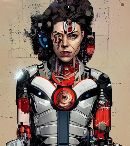 Image similar to portrait of a female cyborg, by MARVEL comics and Sandra Chevrier