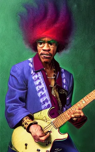 Image similar to character concept portrait of Jimmy Hendrix as wizard enchanting a music rune, a floating guitar in the center, embroidered gold-green robes, intricate, elegant, digital painting, concept art, smooth, sharp focus, illustration, from Metal Gear, by Ruan Jia and Mandy Jurgens and William-Adolphe Bouguereau, Artgerm