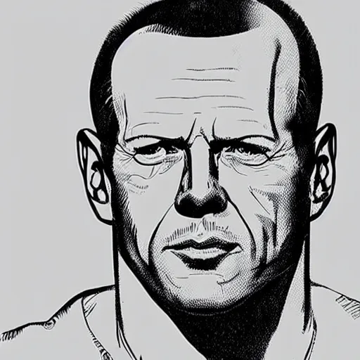 Image similar to “ bruce willis retro minimalist portrait by jean giraud, moebius starwatcher comic, 8 k ”