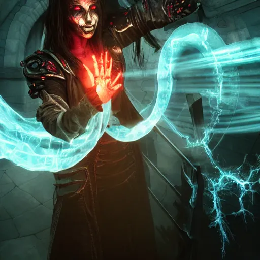 A necromancer pulsing with necrotic energy, Art by | Stable Diffusion ...