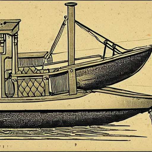 Prompt: victorian scientific diagram of a fishing boat