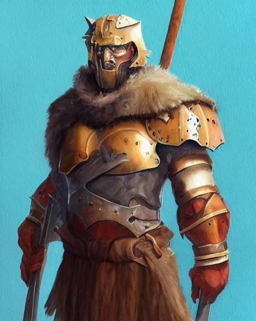 Image similar to a oil / watercolor painting full body character portrait of a paladin / barbarian in the style of moebius in the style of leonard boyarsky trending on artstation deviantart pinterest detailed photorealistic highlights and shadow hd 8 k post - processing high resolution