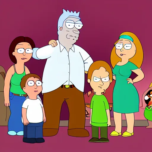 Prompt: family guy family portrait by justin roiland, style of rick and morty, justin roiland, cartoon, detailed, 8 k