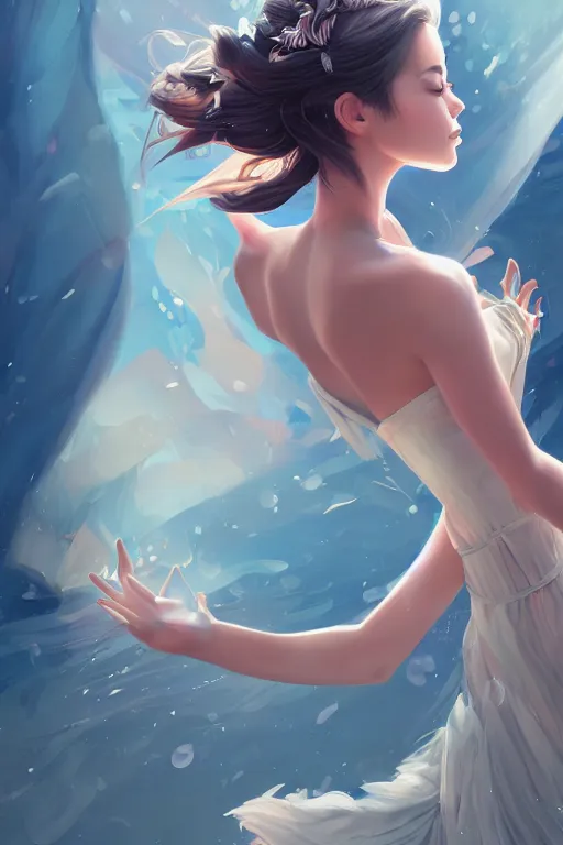 Image similar to a beautiful fashion goddness of love, chic strapless dress, tropical sea background, character design, in the style of artgerm, and wlop, cinematic lighting, hyperdetailed, 8 k realistic, symmetrical, global illumination, radiant light, frostbite 3 engine, cryengine, dof, trending on artstation, digital art