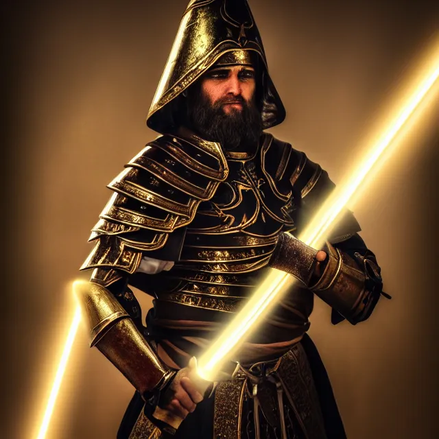 Image similar to photo of a holy cleric warrior with light powers, highly detailed, 4 k, hdr, smooth, sharp focus, high resolution, award - winning photo