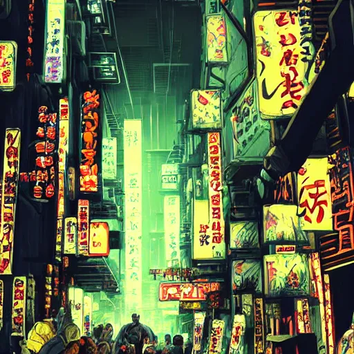 Image similar to hd, realistic, 4 k wide establishing shot of a tokyo alleyway, crowded, zombies, vertical neon signs, cyberpunk, ominous, threatening