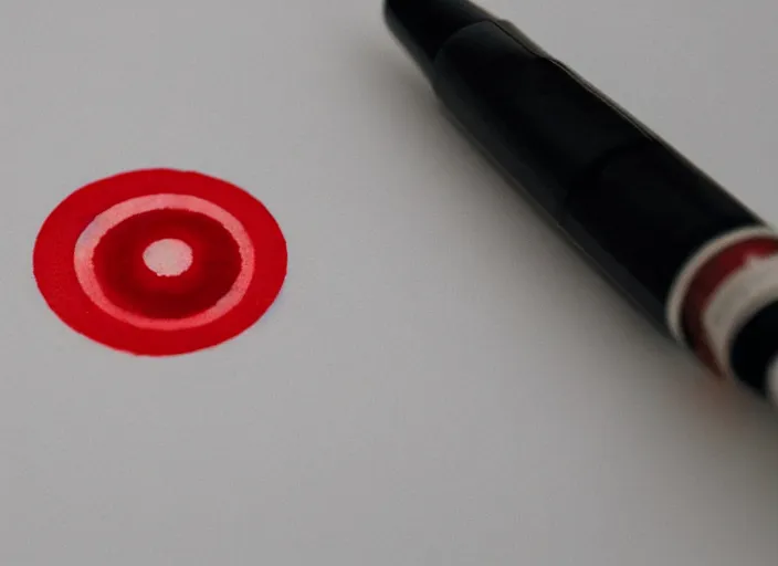 Prompt: red dot surrounded by pen ink