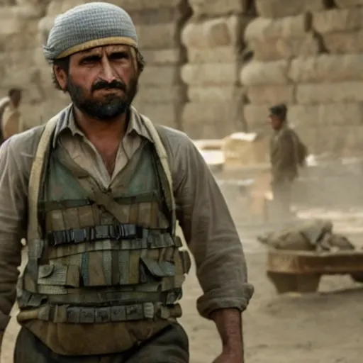 Image similar to kurdish capitalist in a movie directed by christopher nolan, movie still frame, promotional image, imax 7 0 mm footage