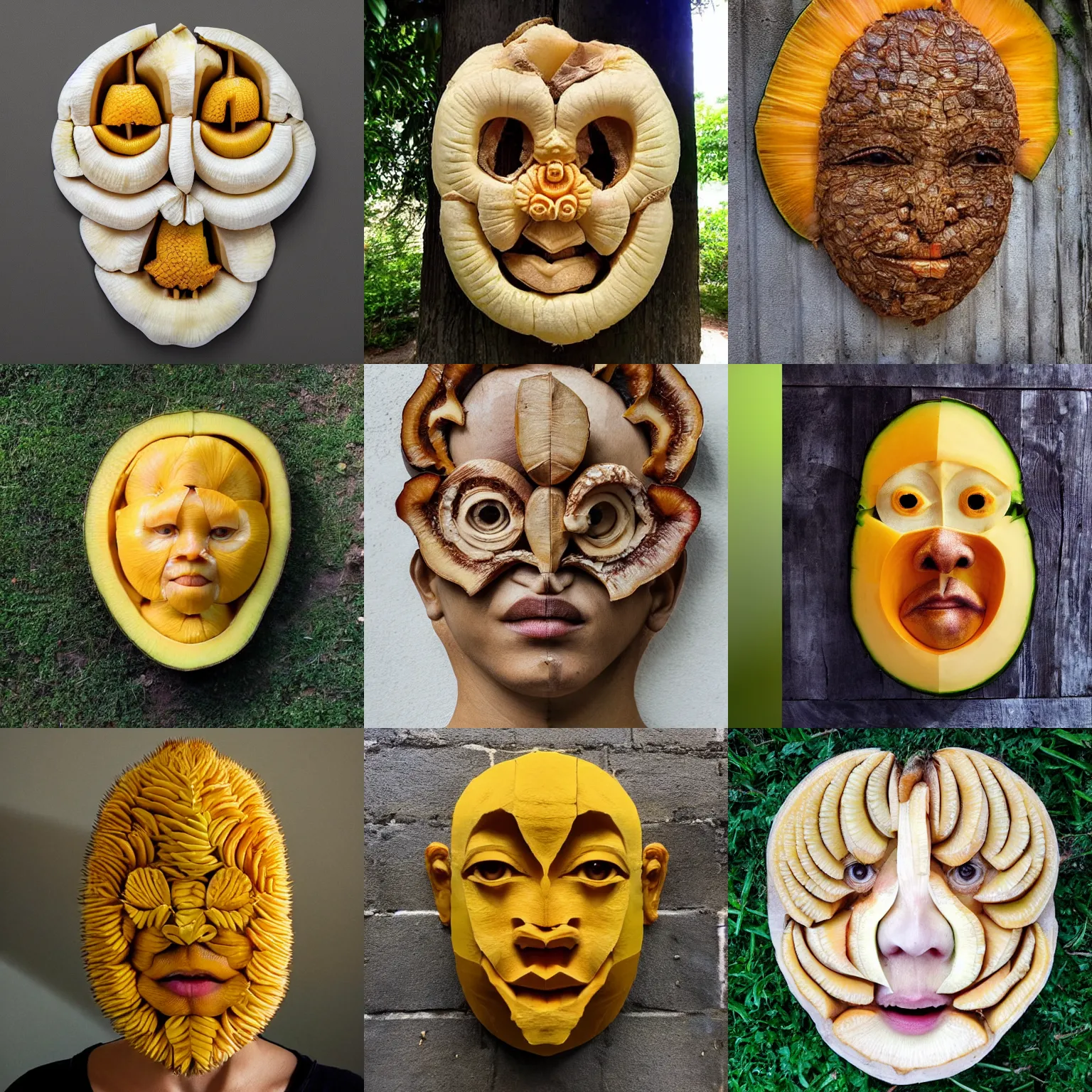 Prompt: human face made out of jackfruit, symmetrical