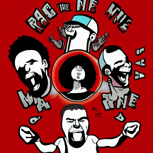 Image similar to rage against the machine band memebers, cartoon style, artstation