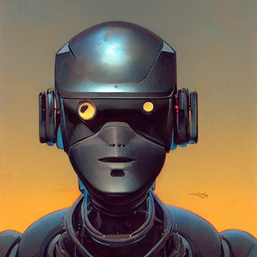 Image similar to portrait of a robot by moebius in the style of greg rutkowski