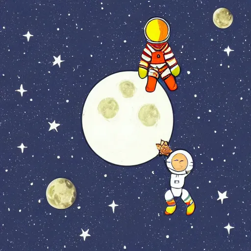 Prompt: the moon riding an astronaut on a horse