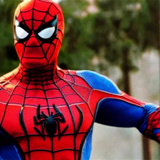 Image similar to an film still of chuck norris as spiderman