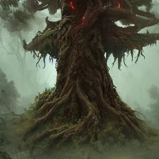 Image similar to a corpse in the shape of an ent, by greg rutkowski, trending on art station, highly detailed, magic the gathering, matte painting