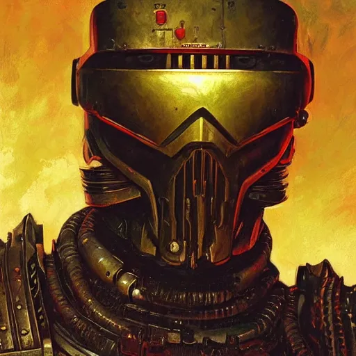 Image similar to the doomslayer as a cyberpunk knight, closeup portrait art by norman rockwell and donato giancola and greg rutkowski