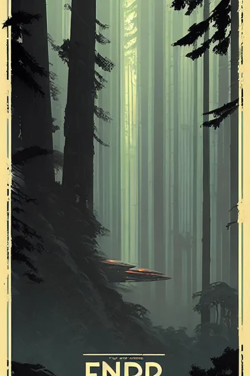 Image similar to greg rutkowski travel poster endor